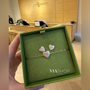 Tory Burch Heart Bracelet & Earrings Set‎ Gold Tone Valentine’s Day Edition